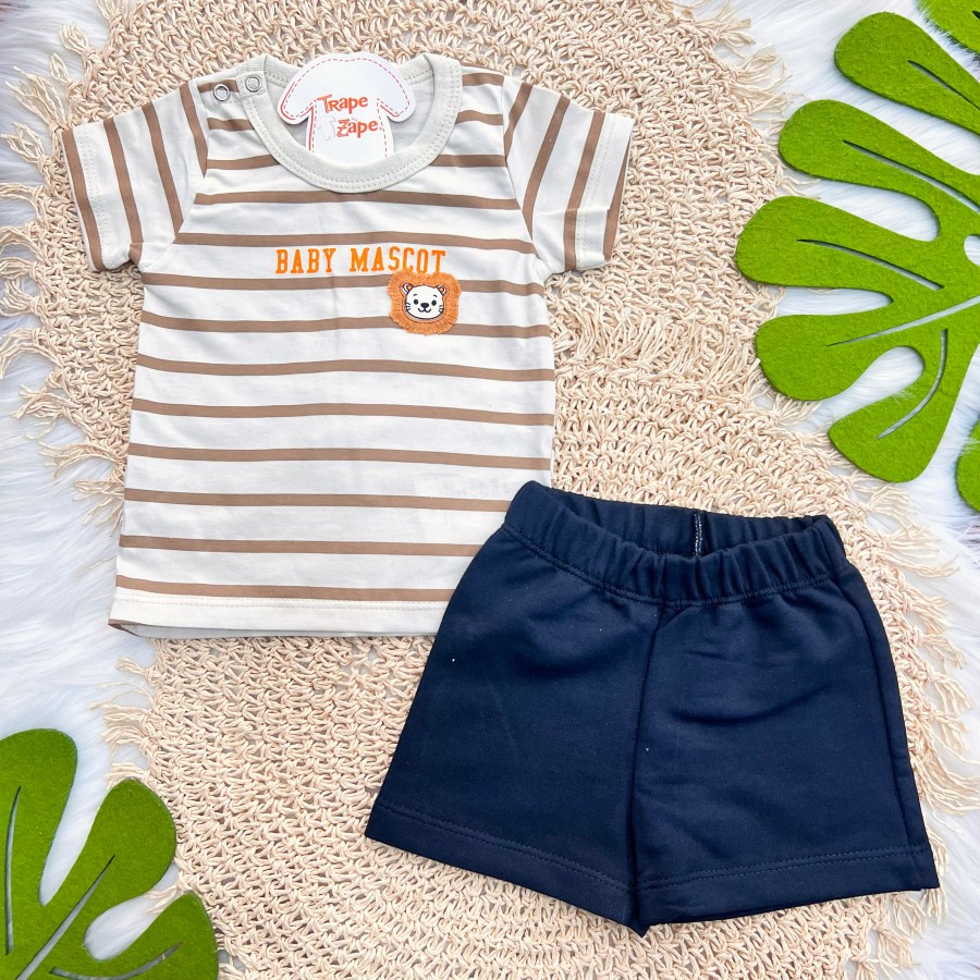 Conj. Camiseta Baby Mascot e Bermuda - Areia e Preto